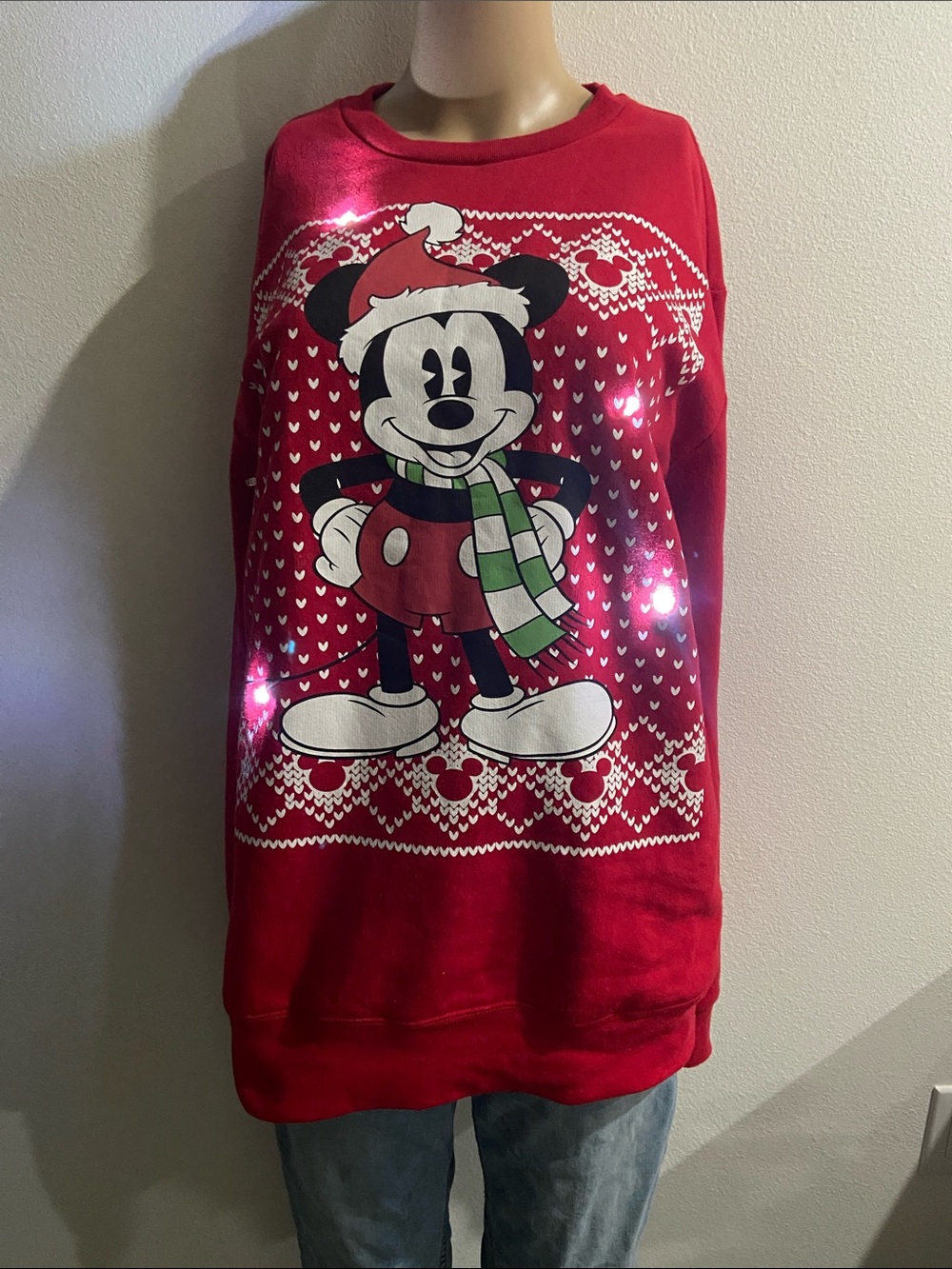 Disney Red Mickey Mouse light up Holiday Sweatshirt unisex sz L